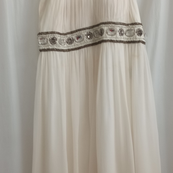 Caché Vintage Grecian Goddess Ivory Bejewelled Silk Dress- Size: 8 - Picture 8 of 16